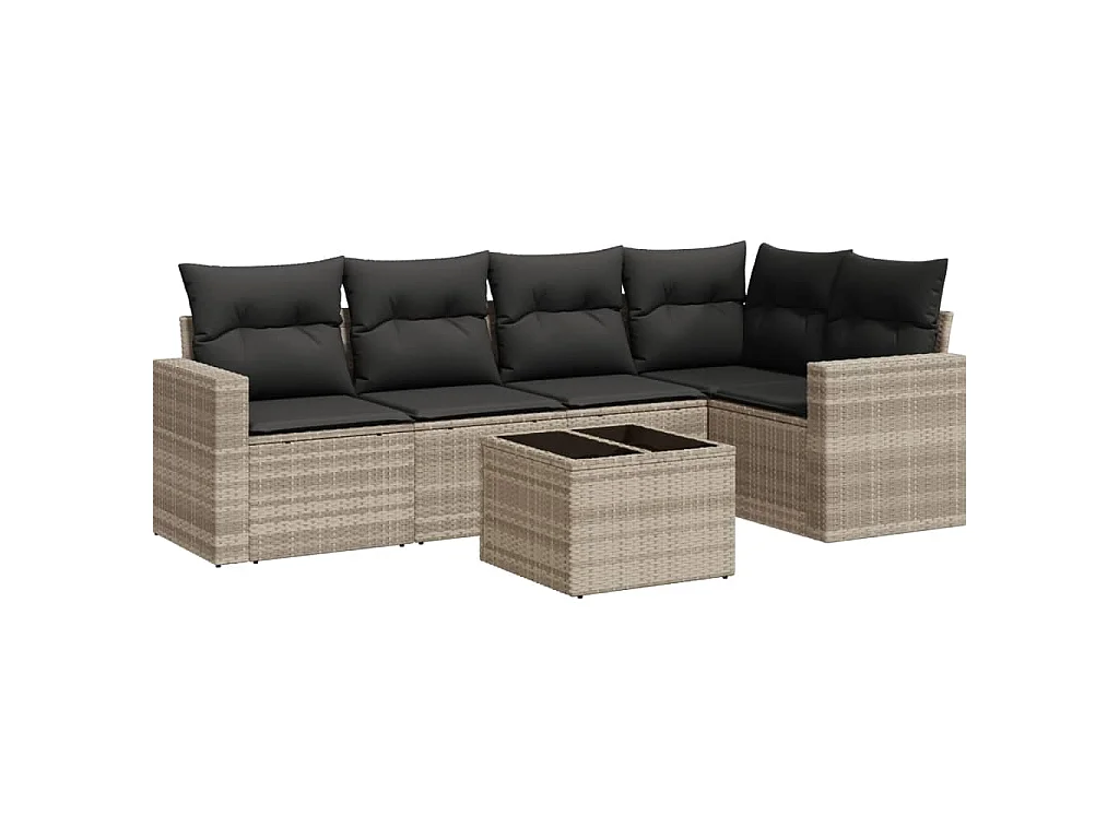 6-delige Loungeset met kussens poly rattan lichtgrijs