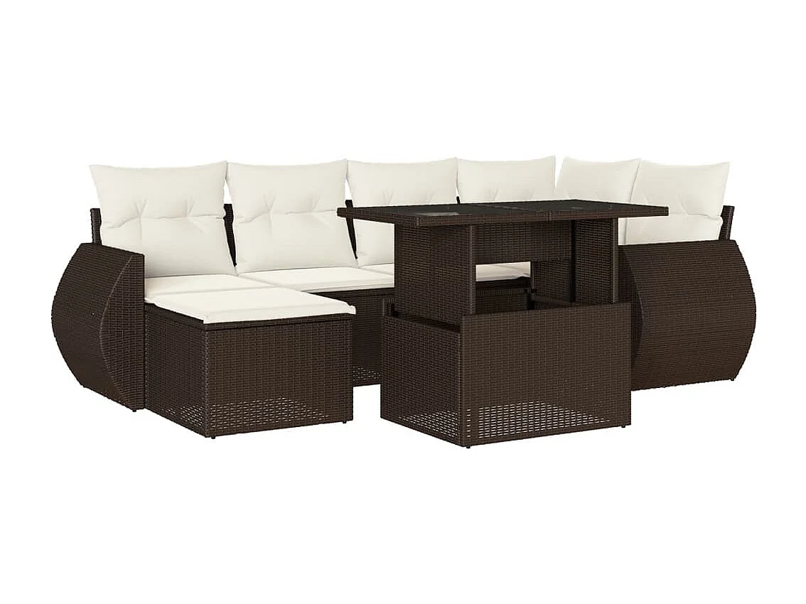 7-tlg. Garten-Sofagarnitur mit Kissen Braun Poly Rattan