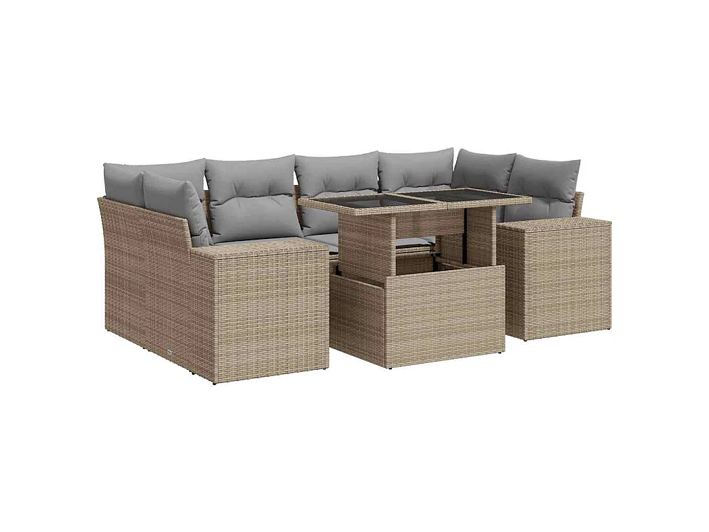 Salon de jardin avec coussins 7 pcs beige résine tressée