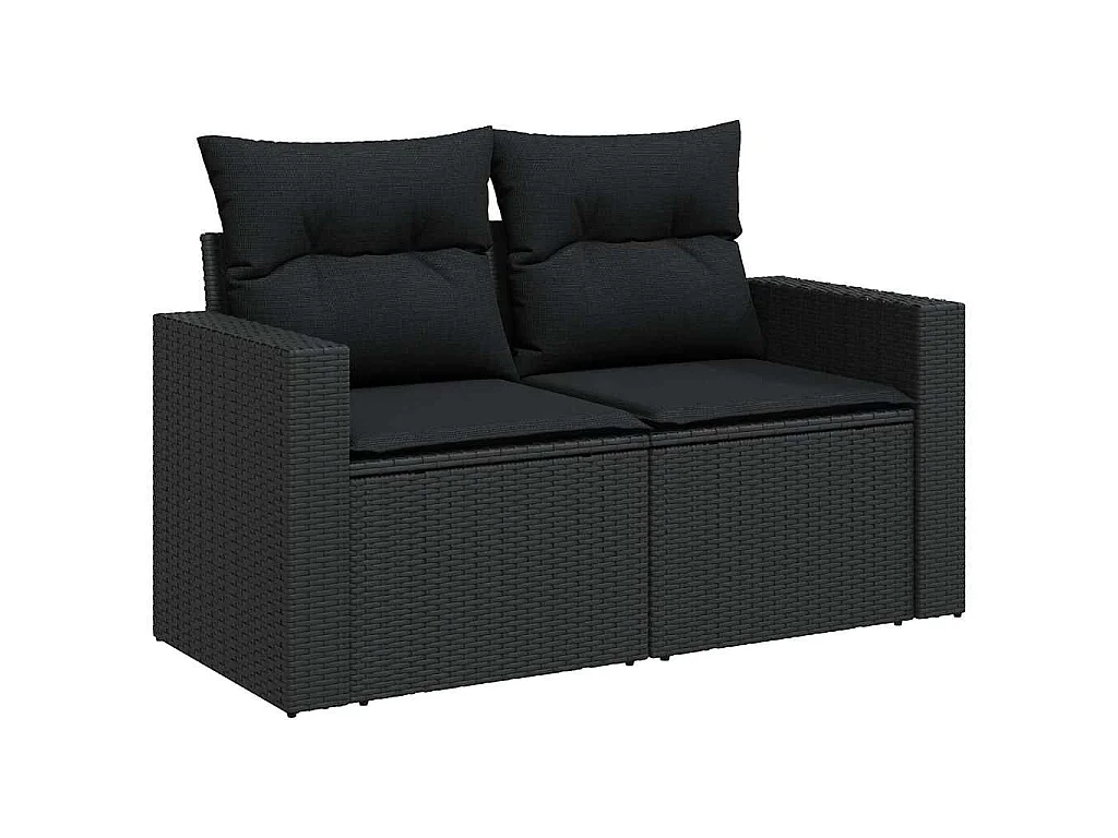 7 pcs conjunto de sofás p/ jardim c/ almofadões vime PE preto