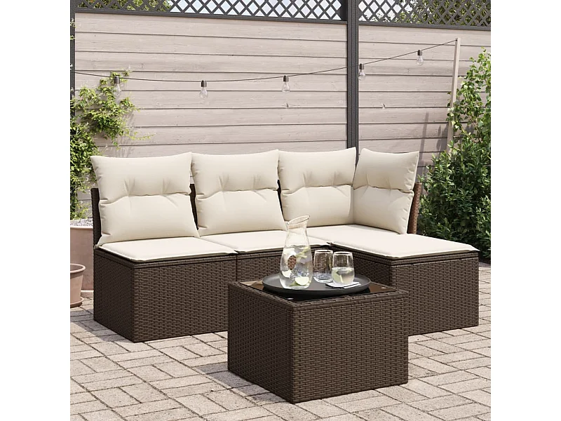 5-tlg. Garten-Sofagarnitur mit Kissen Braun Poly Rattan
