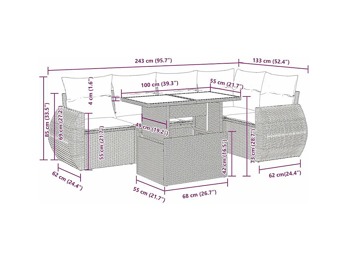 6-tlg. Garten-Sofagarnitur mit Kissen Beige Poly Rattan