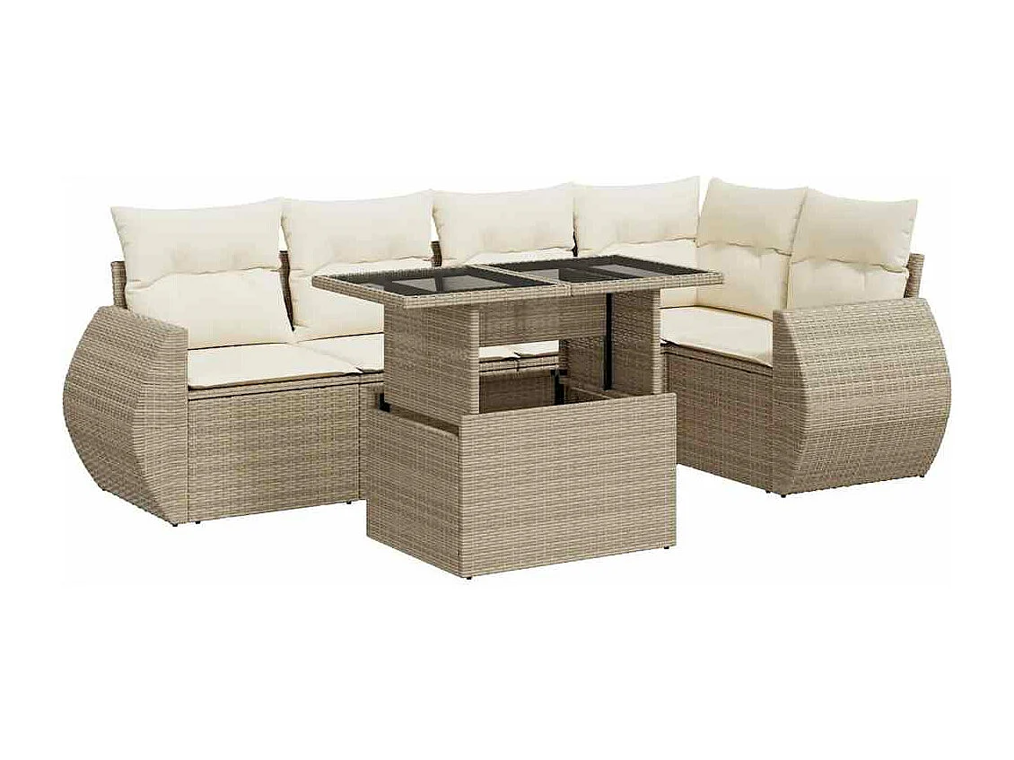 Set Divano da Giardino 6 pz con Cuscini Beige in Polyrattan