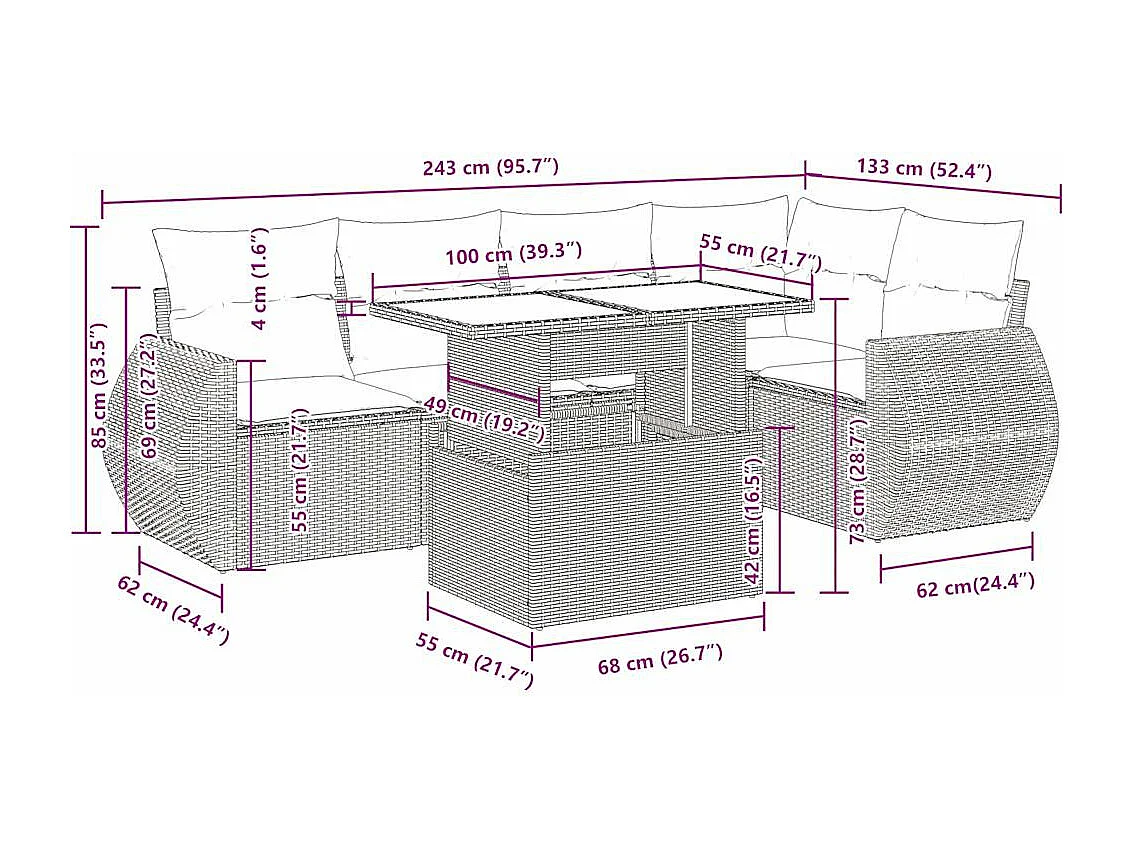 Set Divano da Giardino 6 pz con Cuscini Beige in Polyrattan