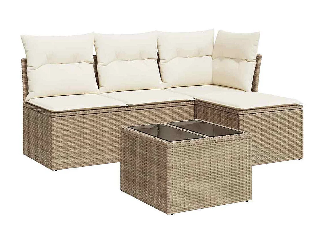 Salon de jardin avec coussins 5 pcs beige résine tressée