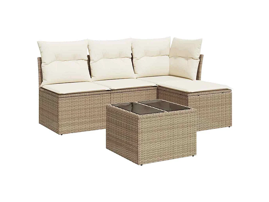5-delige Loungeset met kussens poly rattan beige