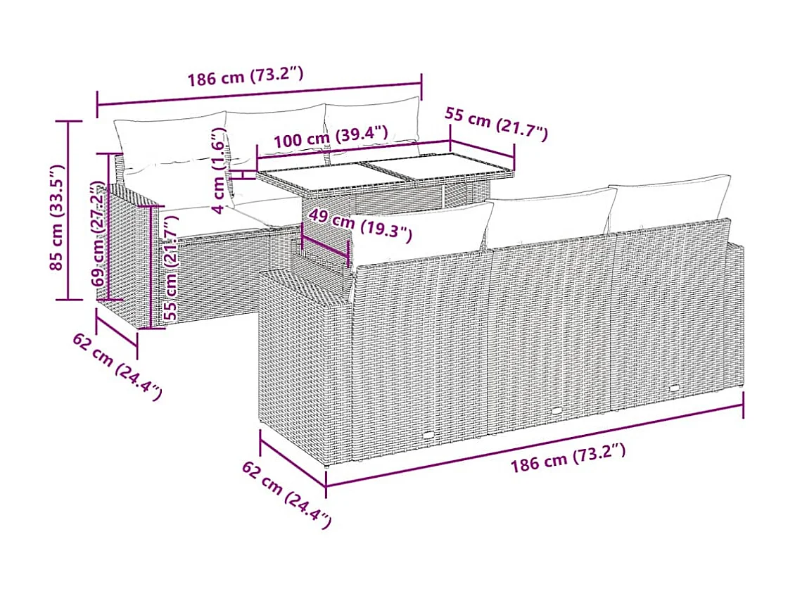 7-tlg. Garten-Sofagarnitur mit Kissen Beige Poly Rattan