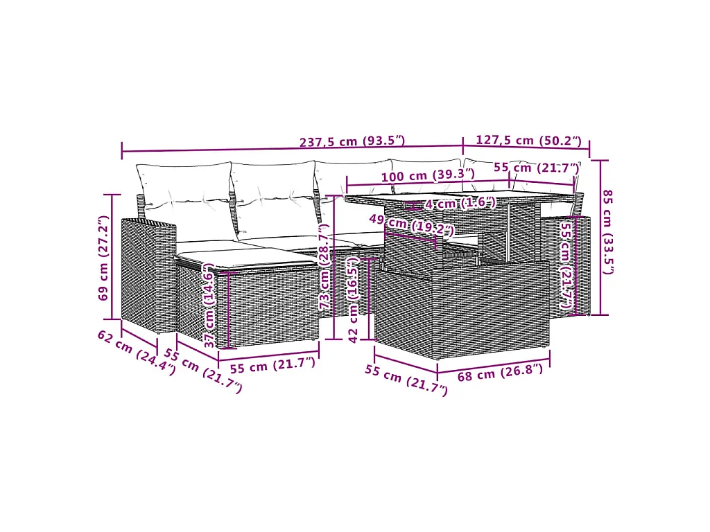 Set Divani da Giardino 7 pz con Cuscini Beige in Polyrattan