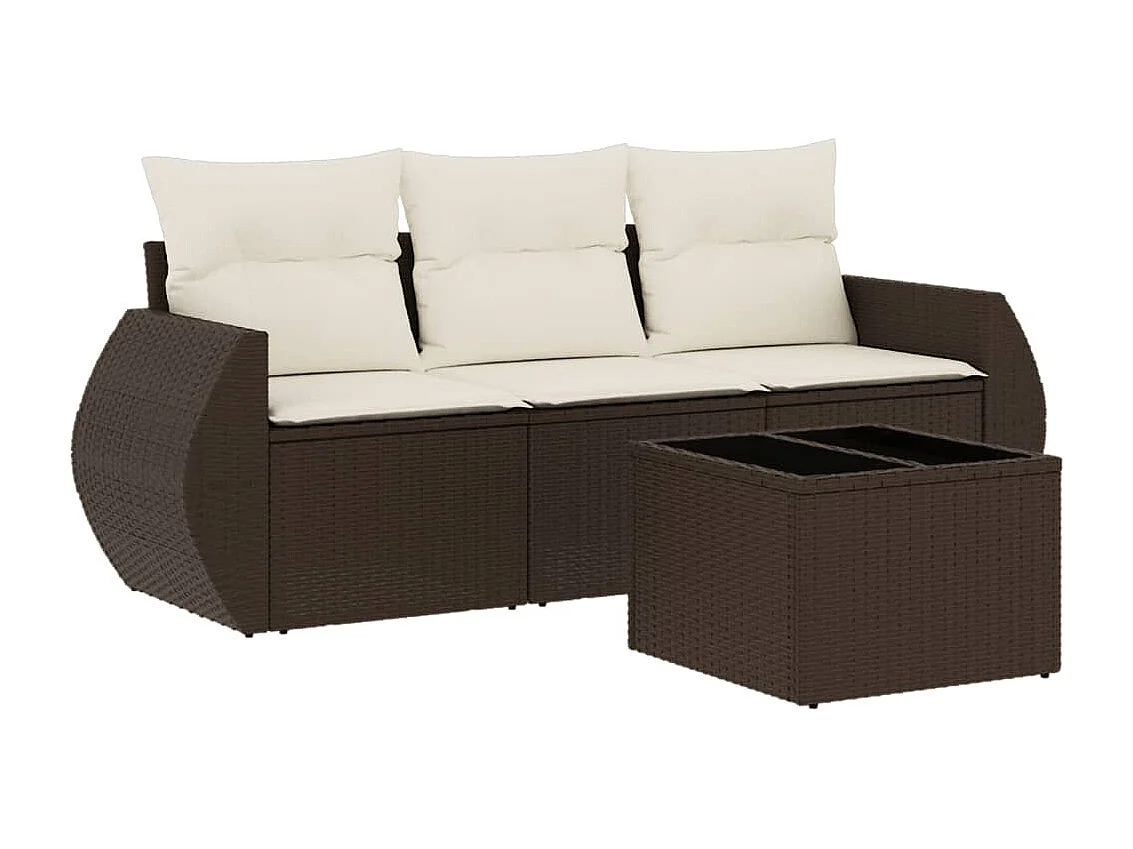 Salon de jardin 4 pcs avec coussins marron résine tressée