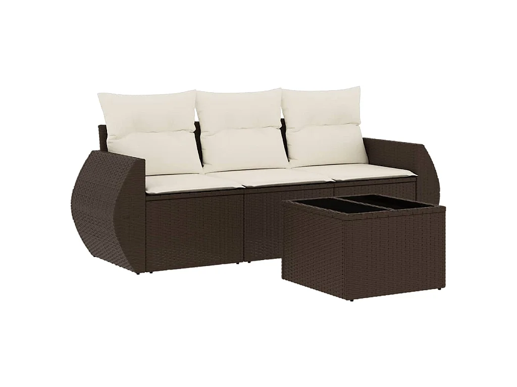 Salon de jardin 4 pcs avec coussins marron résine tressée