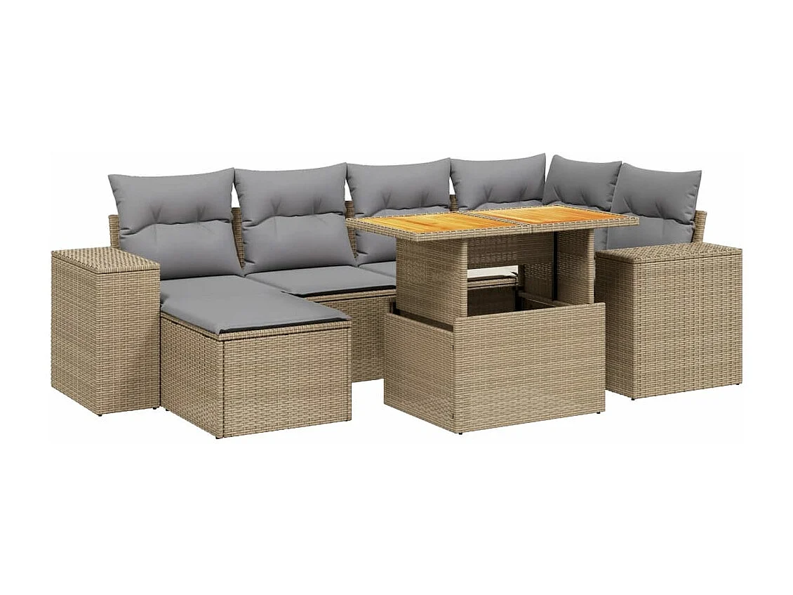 Salon de jardin avec coussins 7 pcs beige résine tressée