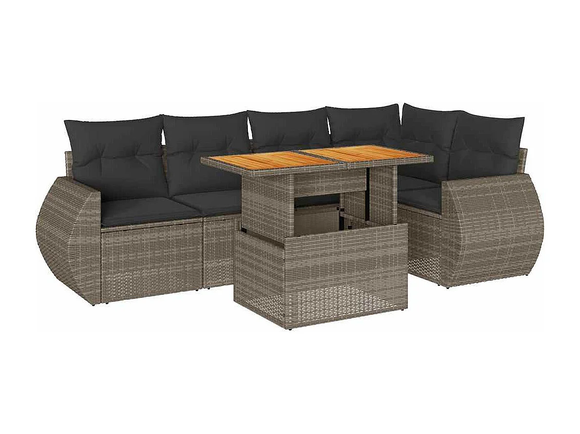 Salon de jardin 6 pcs avec coussins gris résine tressée