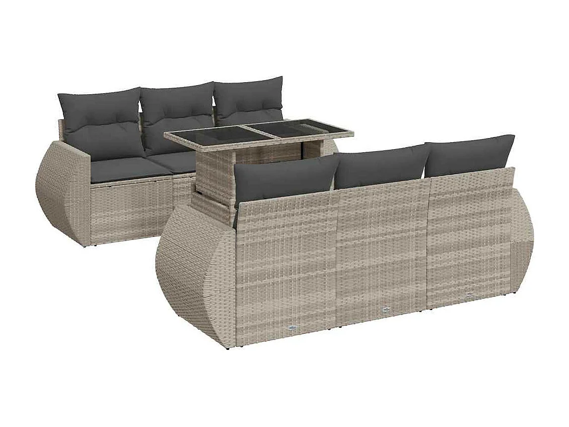 7-tlg. Garten-Sofagarnitur mit Kissen Hellgrau Poly Rattan