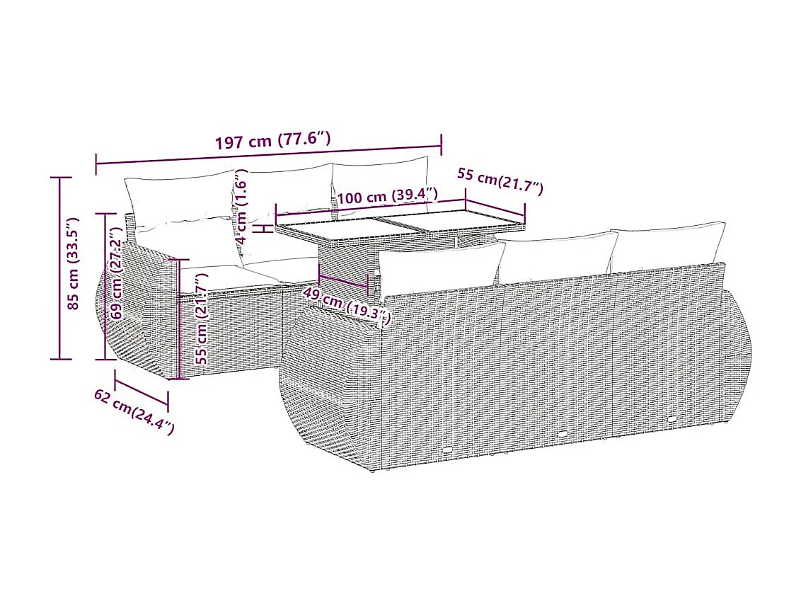 7-tlg. Garten-Sofagarnitur mit Kissen Hellgrau Poly Rattan