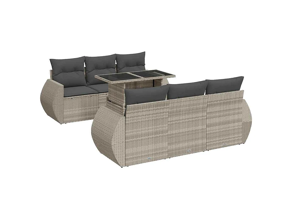 Salon de jardin avec coussins 7 pcs gris clair résine tressée
