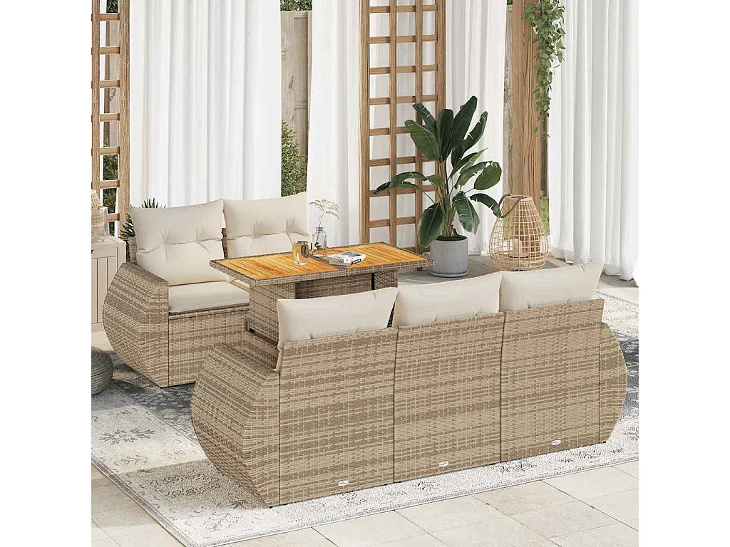 Juego de sofás jardín con cojines 6 pzas ratán sintético beige