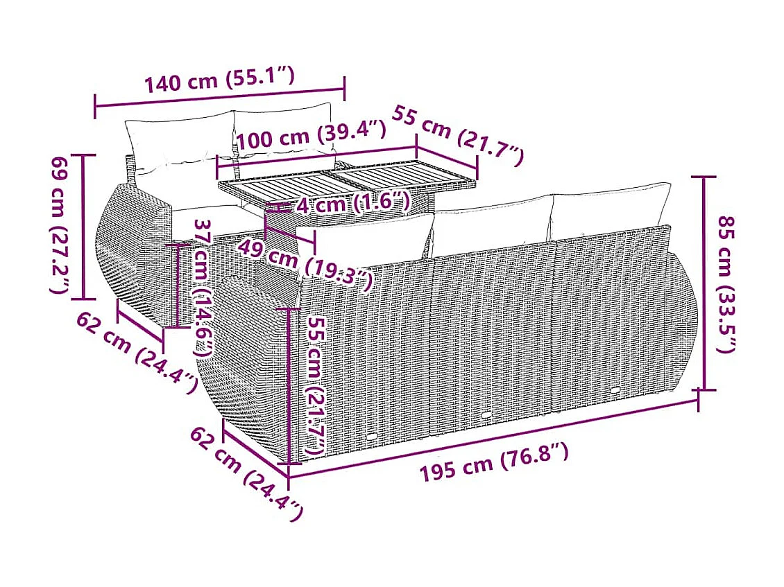 Juego de sofás jardín con cojines 6 pzas ratán sintético beige