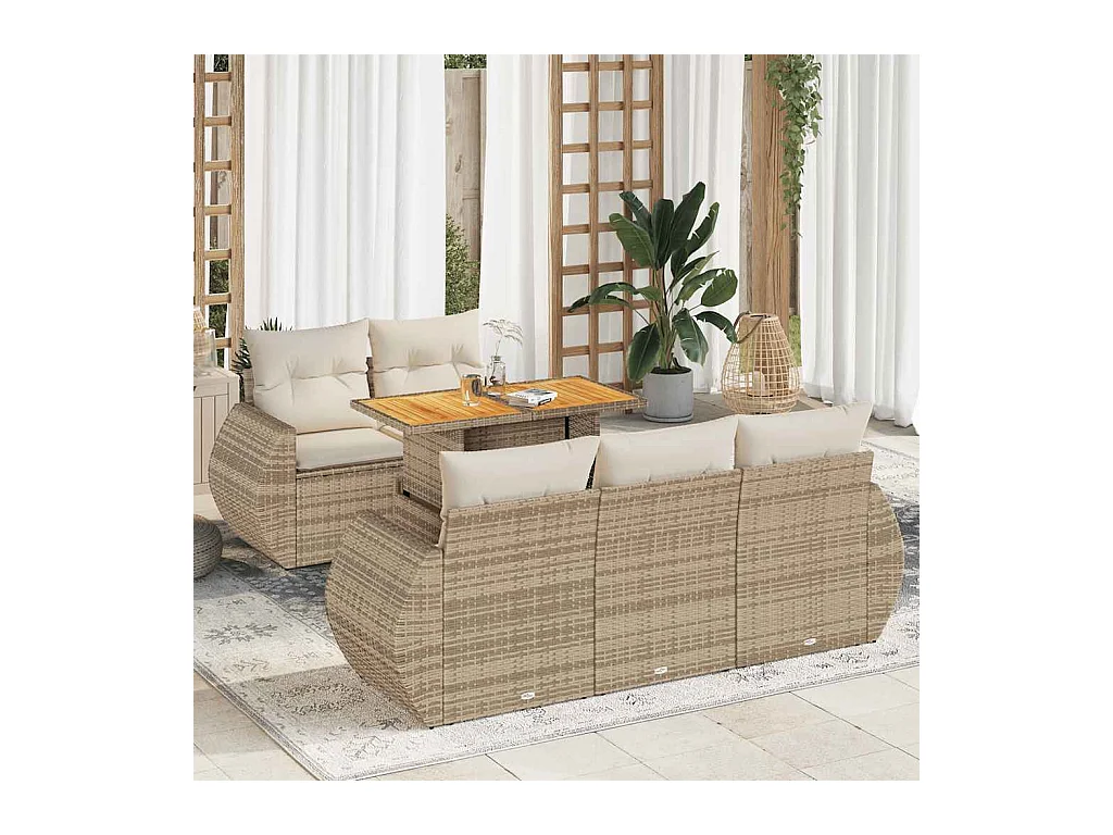 Salon de jardin avec coussins 6 pcs beige résine tressée
