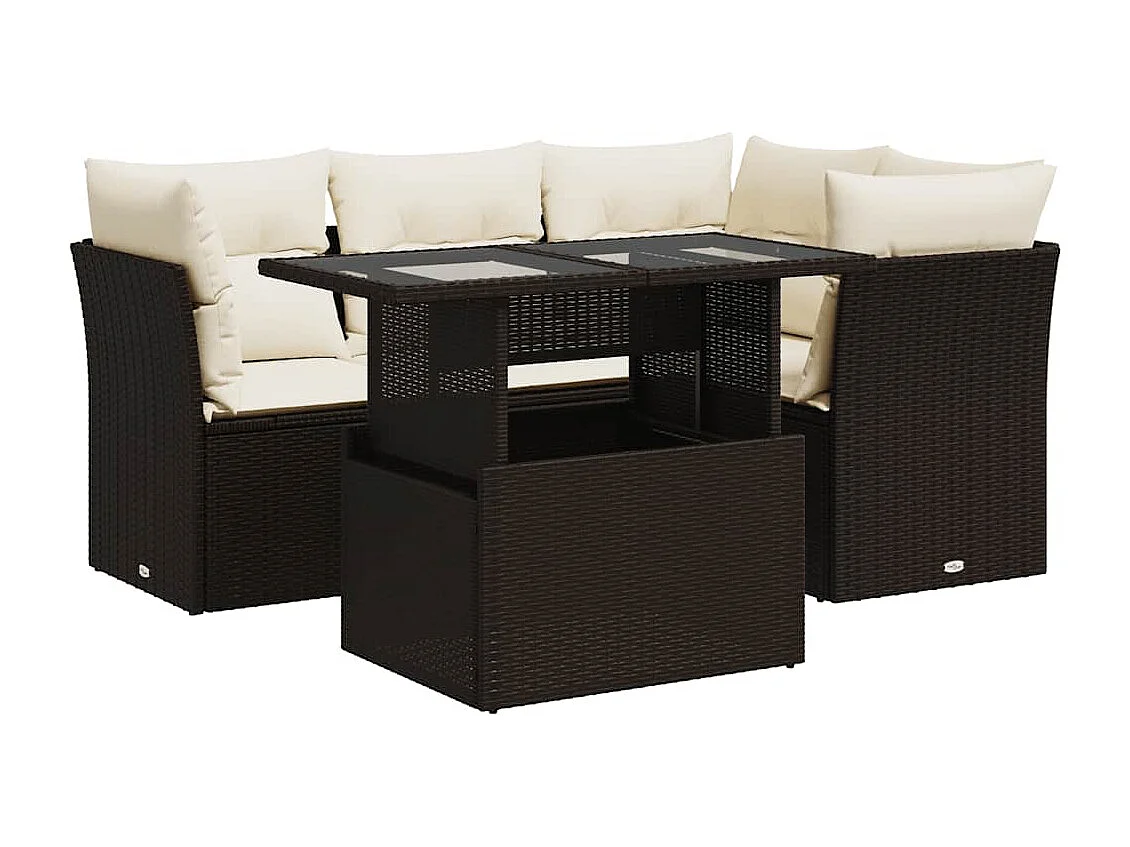 Set comedor de jardín 5 piezas y cojines ratán sintético marrón