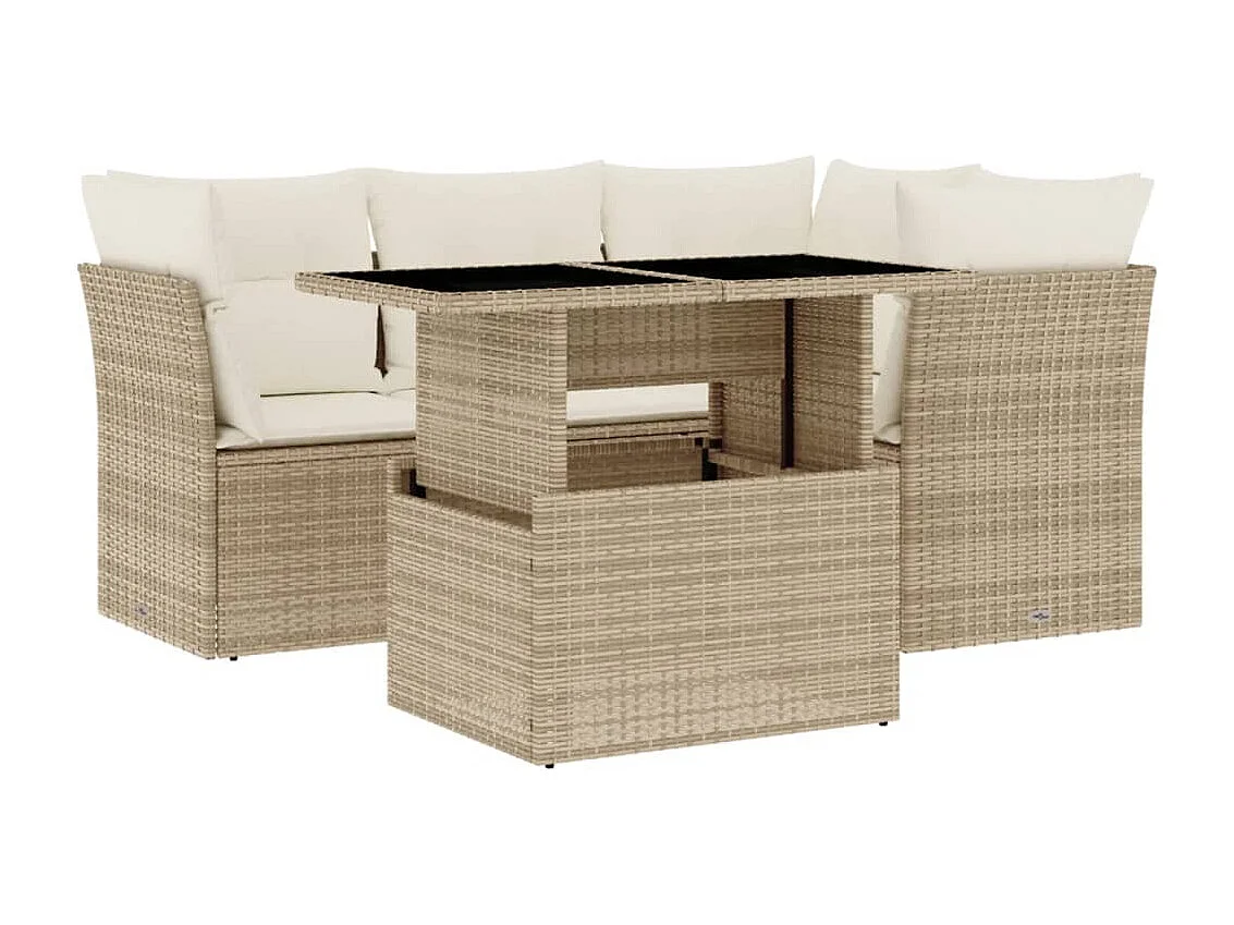 Set Divano da Giardino 5 pz con Cuscini Beige in Polyrattan