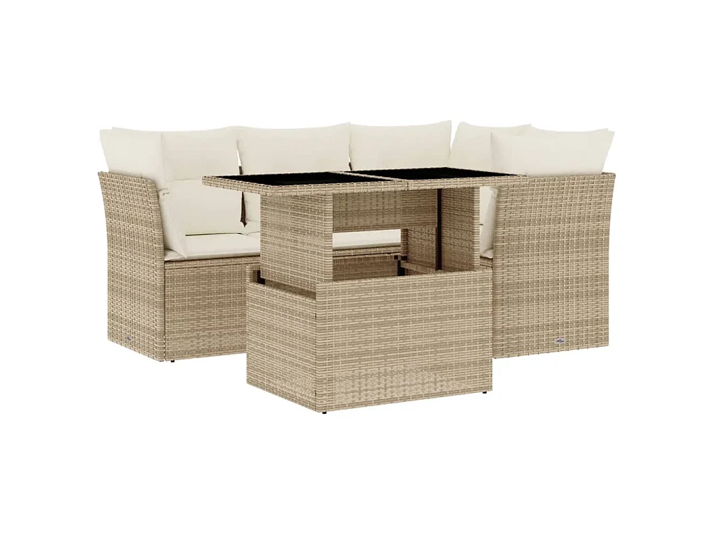 Salon de jardin avec coussins 5 pcs beige résine tressée