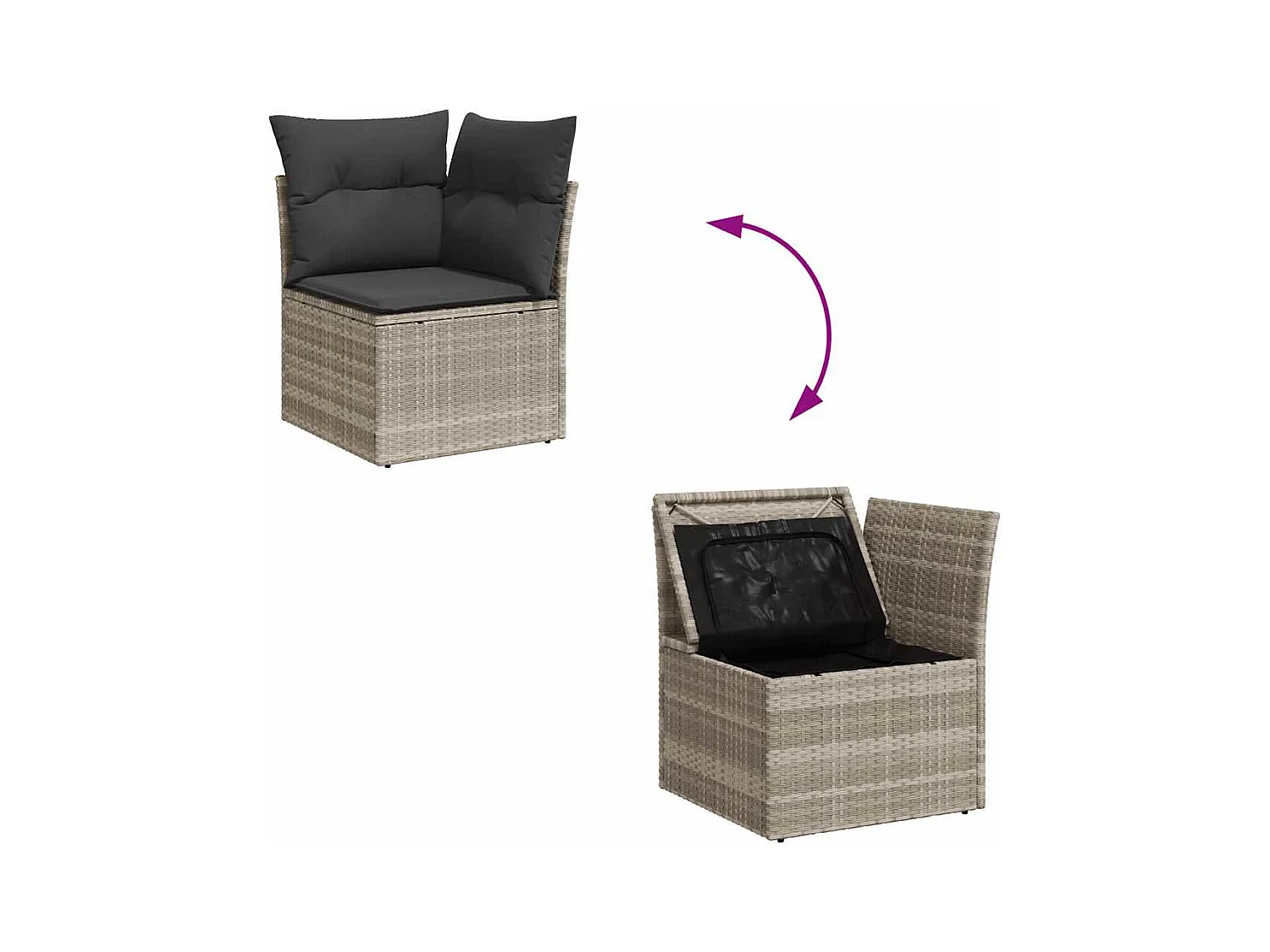 Salon de jardin 5 pcs avec coussins gris clair résine tressée