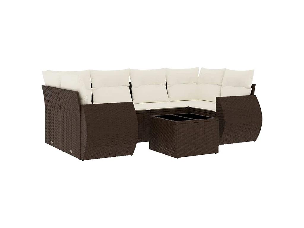 Set Divani da Giardino 7 pz con Cuscini Marrone in Polyrattan