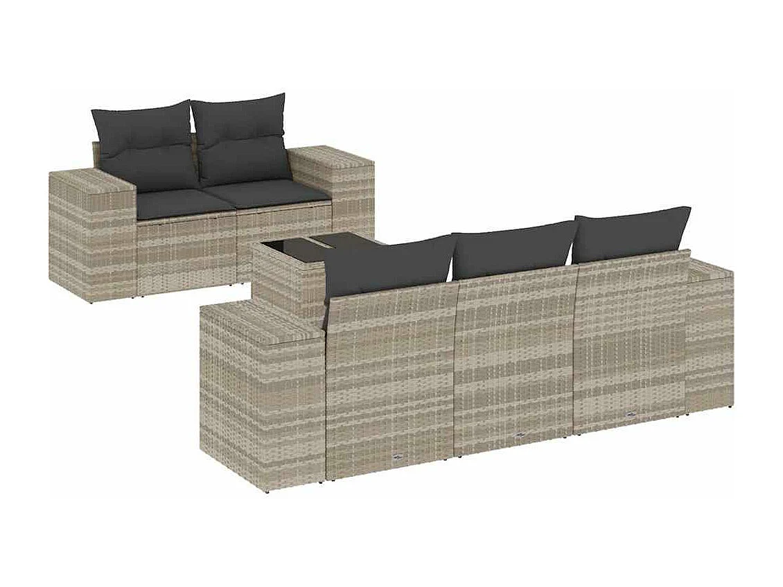 Salon de jardin 6 pcs avec coussins gris clair résine tressée