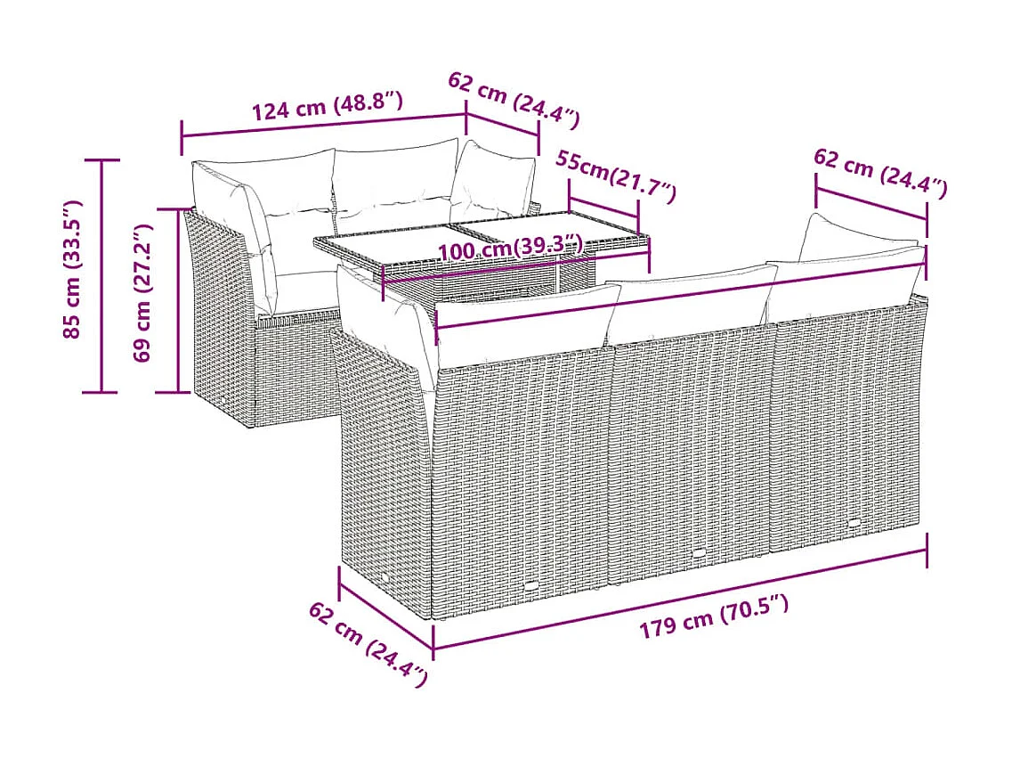 Set Divano da Giardino 6 pz con Cuscini Nero in Polyrattan