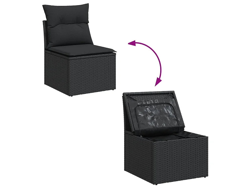 6-delige Loungeset met kussens poly rattan zwart