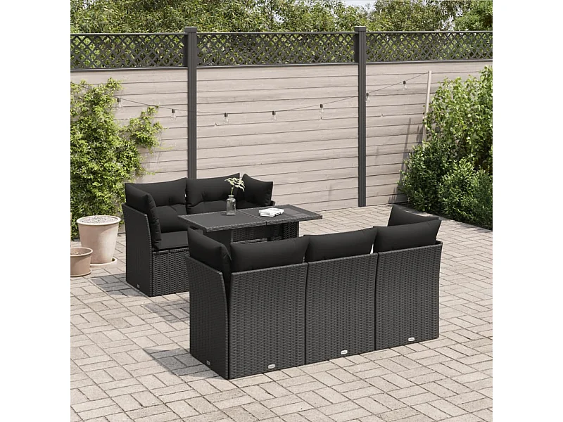 Set Divano da Giardino 6 pz con Cuscini Nero in Polyrattan