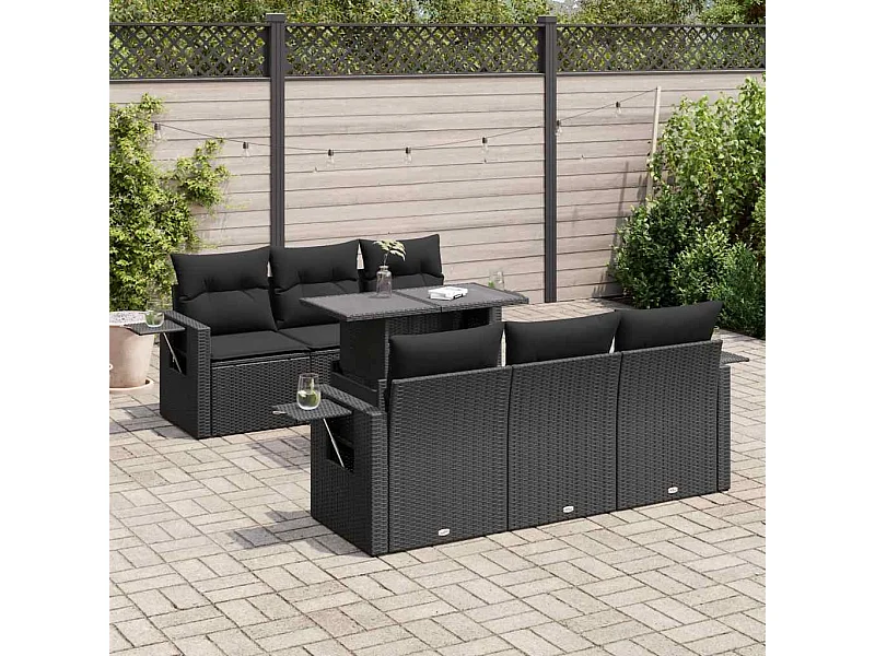 Set Divani da Giardino con Cuscini 7pz Nero Polyrattan