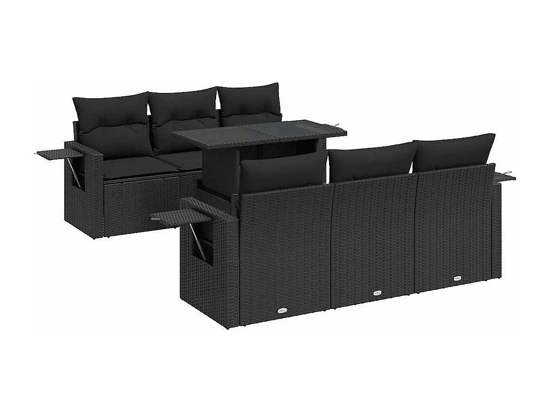 Set Divani da Giardino con Cuscini 7pz Nero Polyrattan