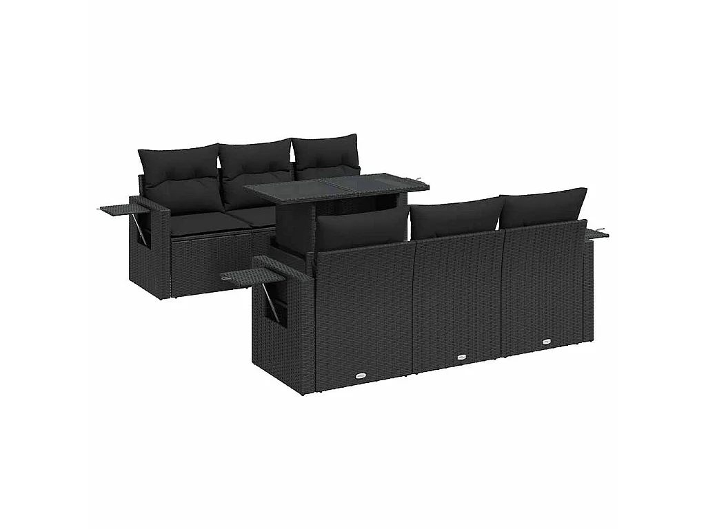 7-tlg. Garten-Sofagarnitur mit Kissen Schwarz Poly Rattan
