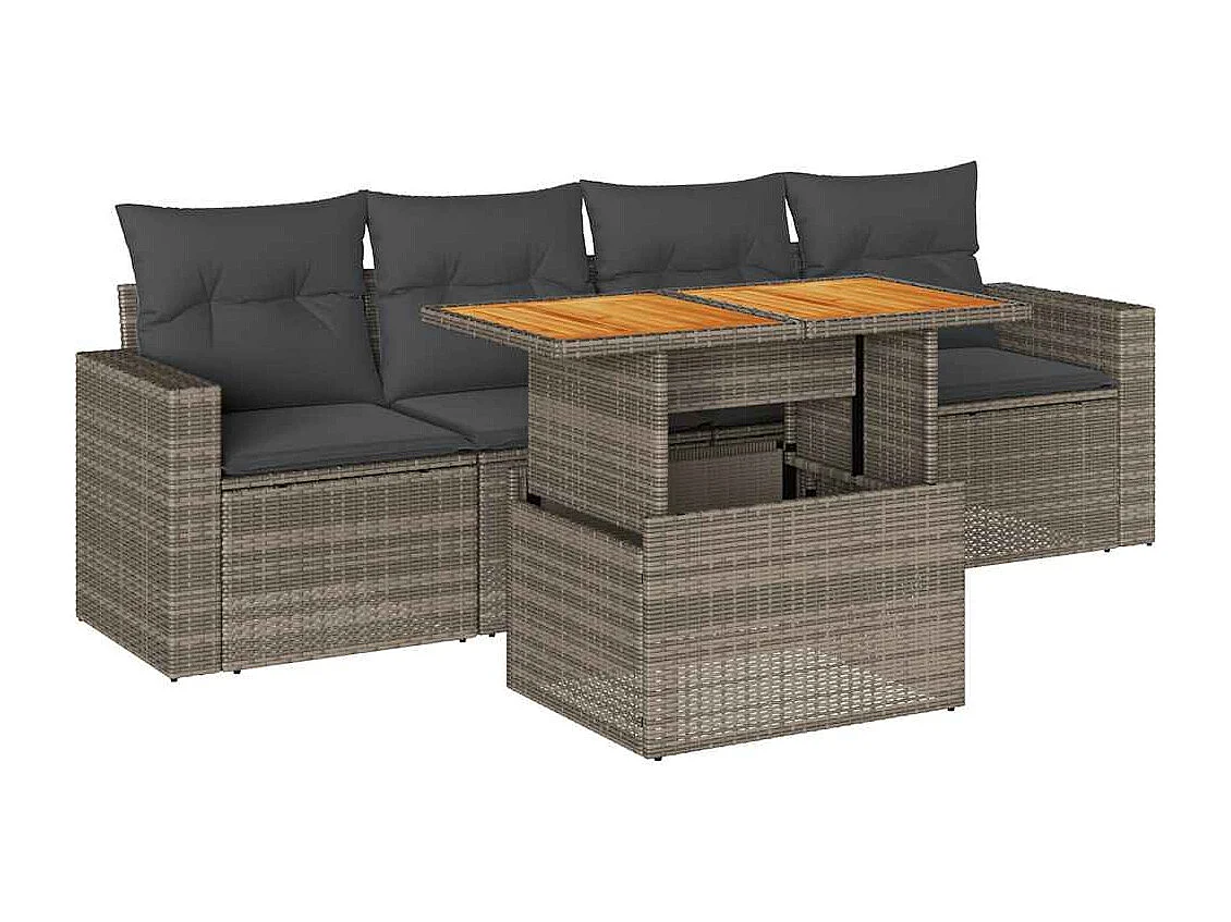 Salon de jardin 5 pcs avec coussins gris résine tressée