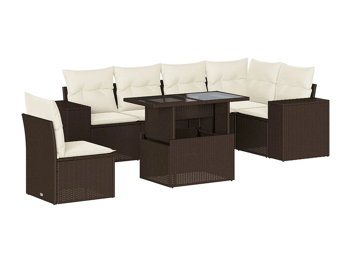 Salon de jardin avec coussins 7 pcs marron résine tressée