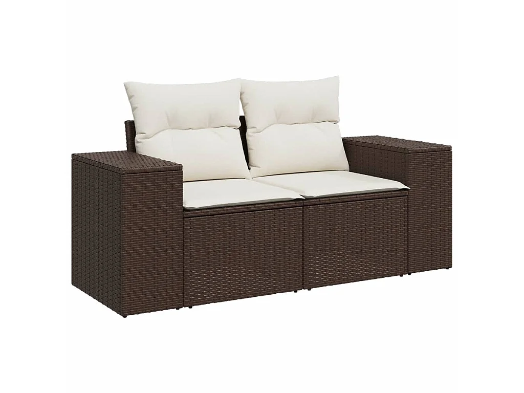 7-delige Loungeset met kussens poly rattan bruin