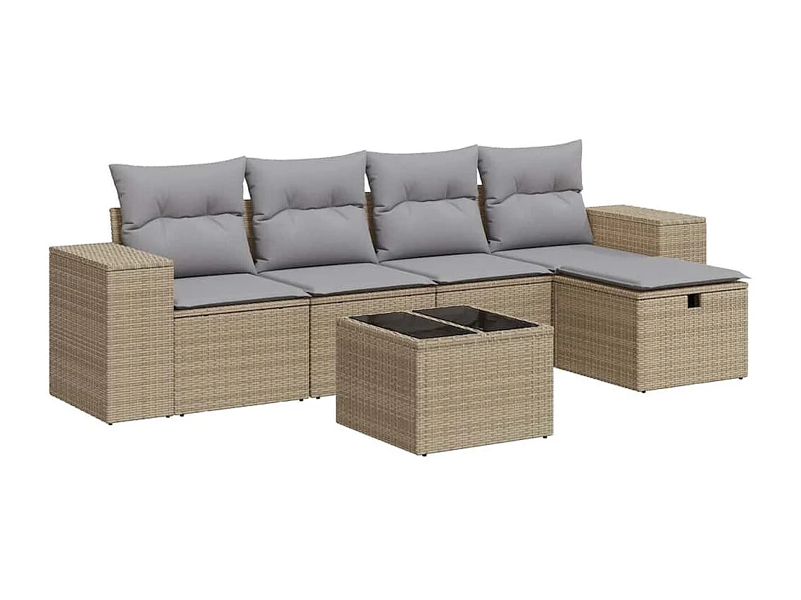Salon de jardin avec coussins 6 pcs beige résine tressée