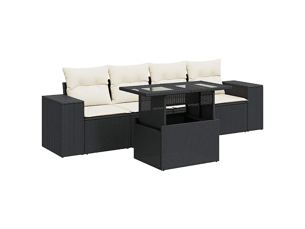Salon de jardin 5 pcs avec coussins noir résine tressée