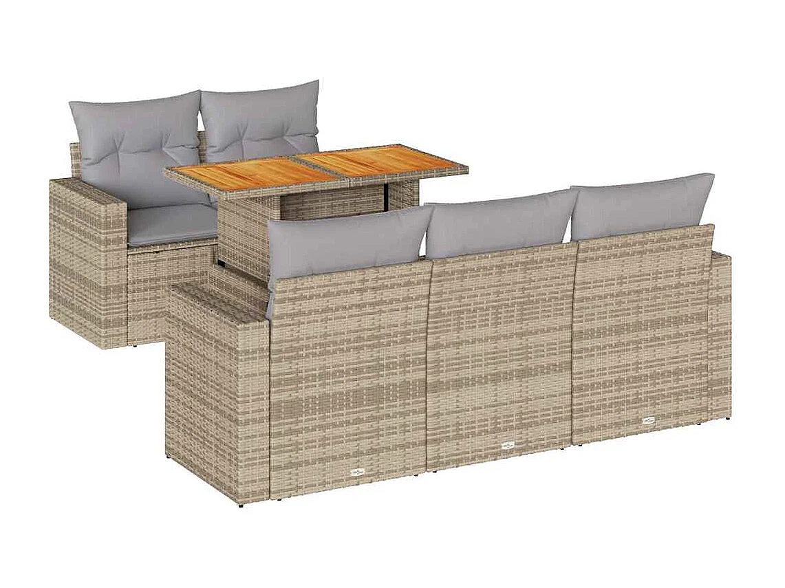 Set Divano da Giardino 6 pz con Cuscini Beige in Polyrattan