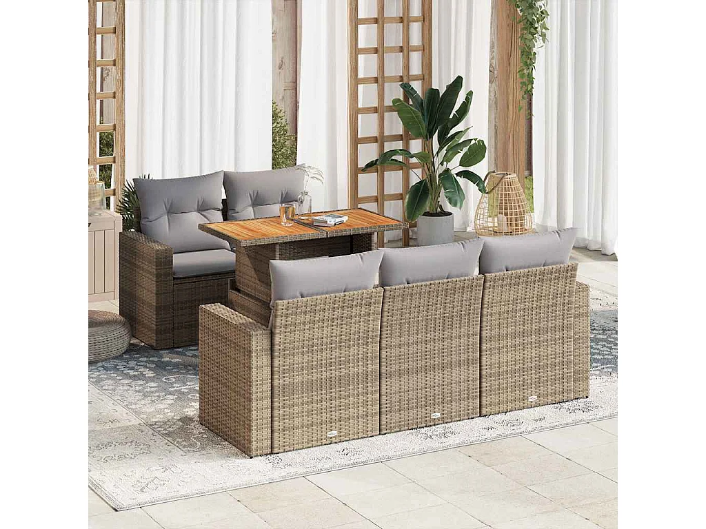Set Divano da Giardino 6 pz con Cuscini Beige in Polyrattan