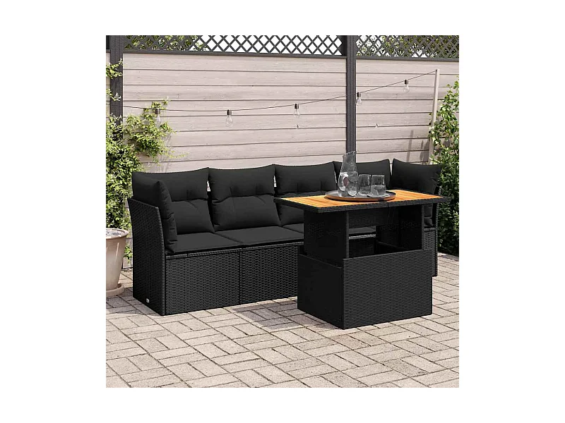 Set Divani da Giardino 5 pz con Cuscini in Polyrattan Nero