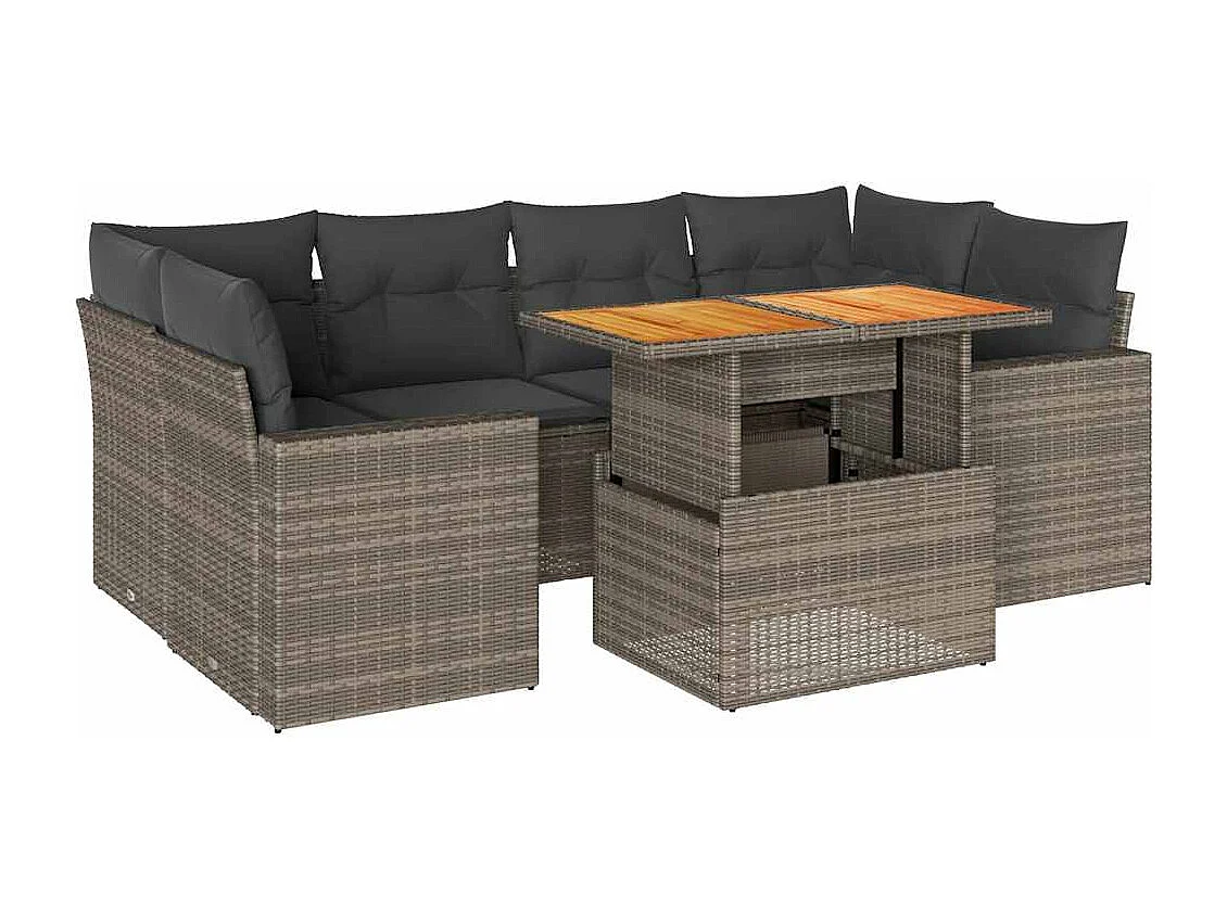 Salon de jardin avec coussins 7 pcs gris résine tressée