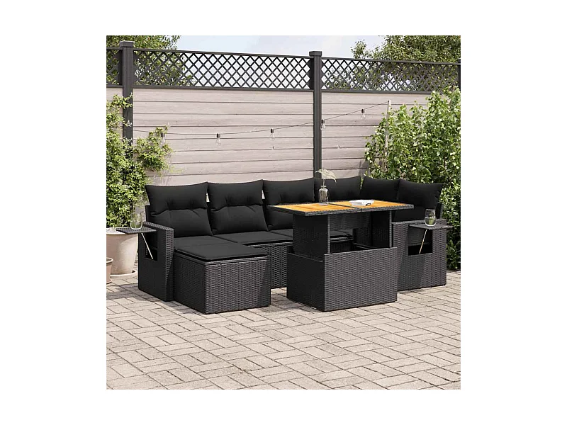 Set Divani da Giardino con Cuscini 7pz Nero Polyrattan