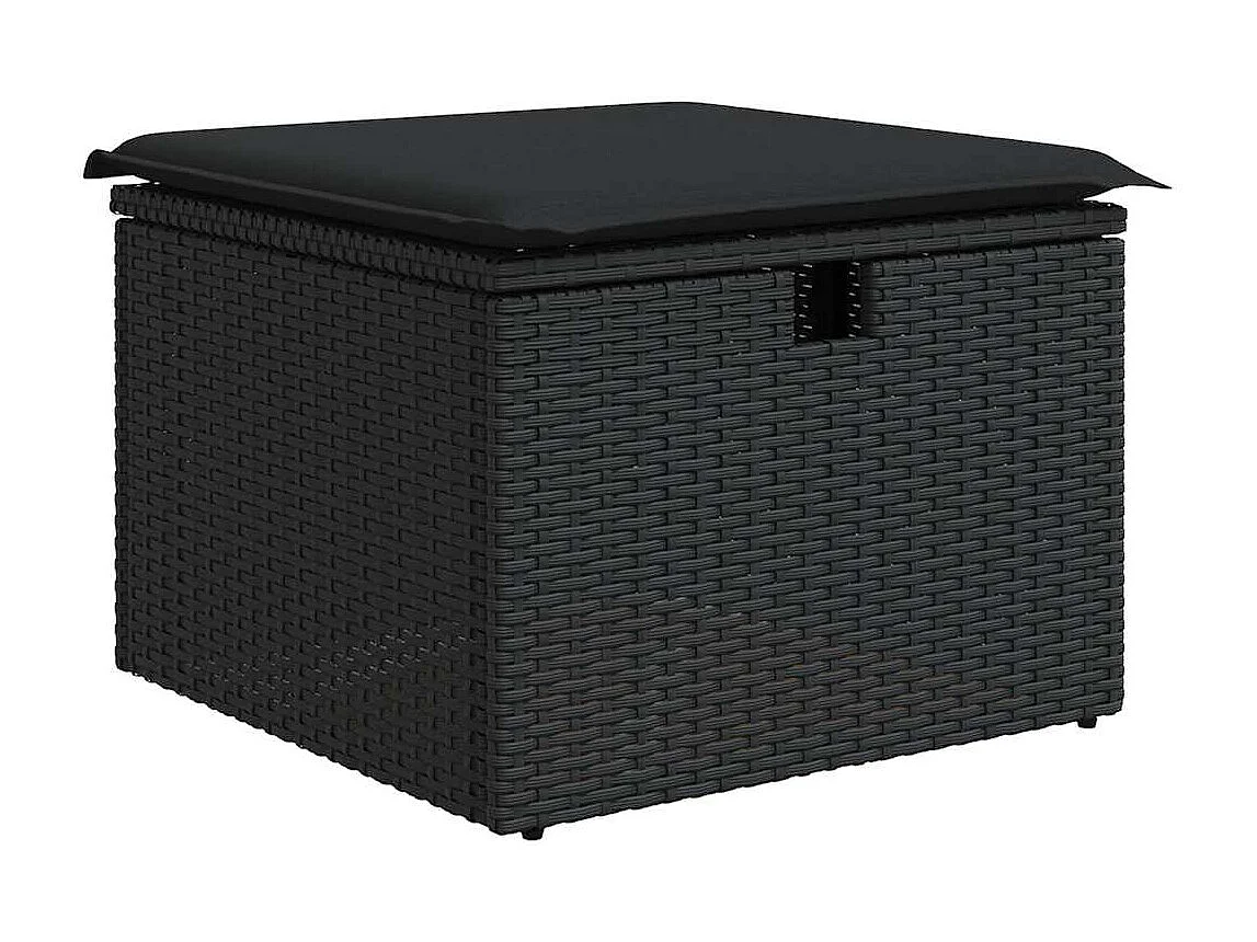 Salon de jardin 7 pcs avec coussins noir résine tressée
