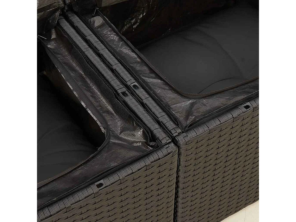 Salon de jardin 7 pcs avec coussins noir résine tressée