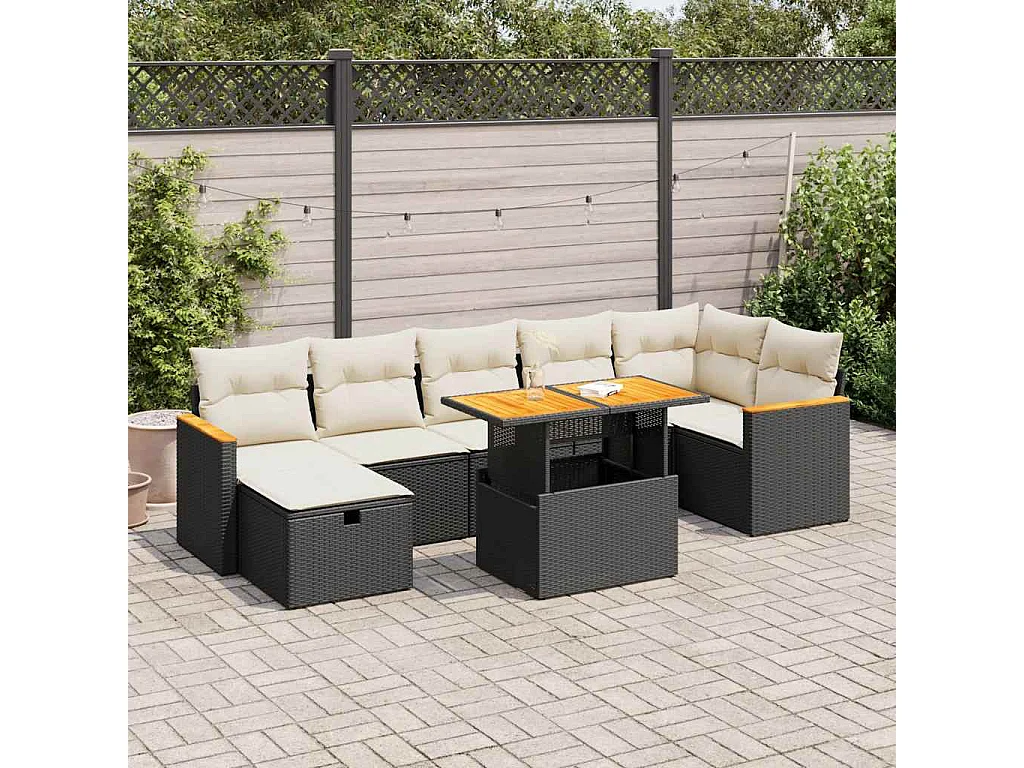 Set de muebles de jardín 5 pzas y cojines ratán sintético negro