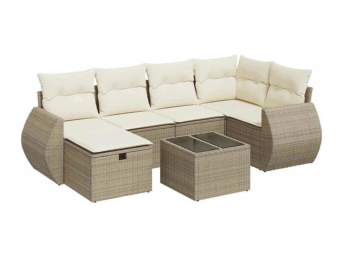 Salon de jardin avec coussins 7 pcs beige résine tressée