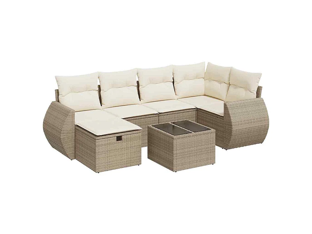 7-tlg. Garten-Sofagarnitur mit Kissen Beige Poly Rattan