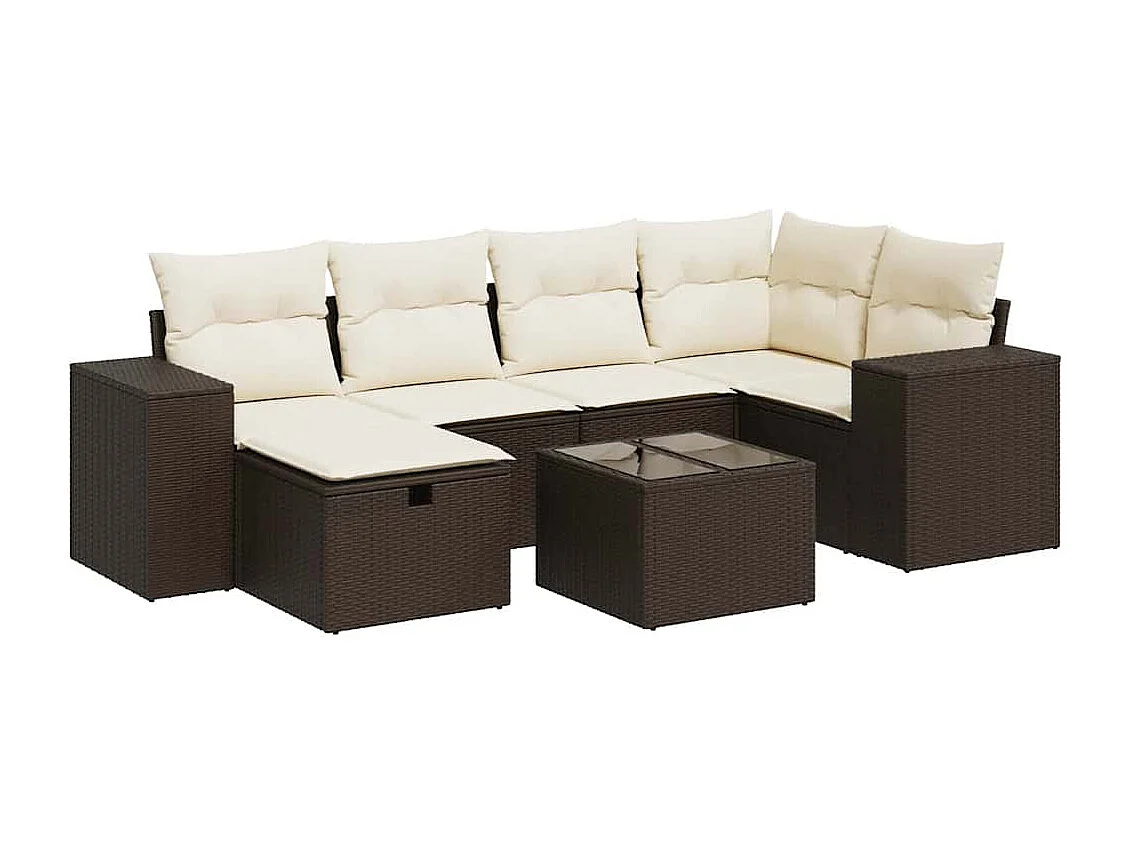 Salon de jardin avec coussins 7 pcs marron résine tressée